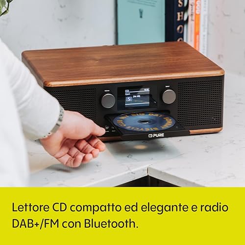 Pure Classic C-D6 Sistema Musicale (Lettore CD, DAB+/FM, Bluetooth, AUX, USB, Sveglia/Timer per il Sonno) Caffè Nero/Noce - Fashionser