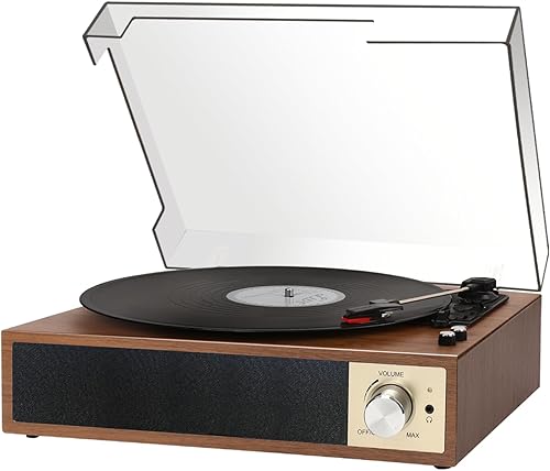 Giradischi Vinile Bluetooth Vintage, Lettore Vinili 3 Velocità (33/45/78 RPM) con 2 Altoparlanti Stereo, Codificatore Digitale, Supporto LP/Aux IN/RCA/BT, Marrone Naturale - Fashionser