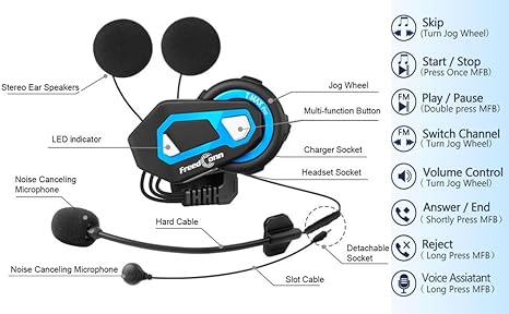 T-MAX Pro interfono moto Intercom moto bluetooth 5.0 Kit di comunicazione cuffie intercomunicanti, Gamma 1000M, supporta 6 membri Connessione simultanea, Radio FM, comando vocale,GPS - Fashionser