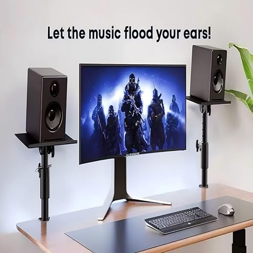 Supporto da tavolo universale per altoparlante da tavolo, Supporto per altoparlanti con morsetto da scrivania,Altezza e angolo di inclinazione regolabili, con carico fino a 30 kg/pc, Black - Fashionser