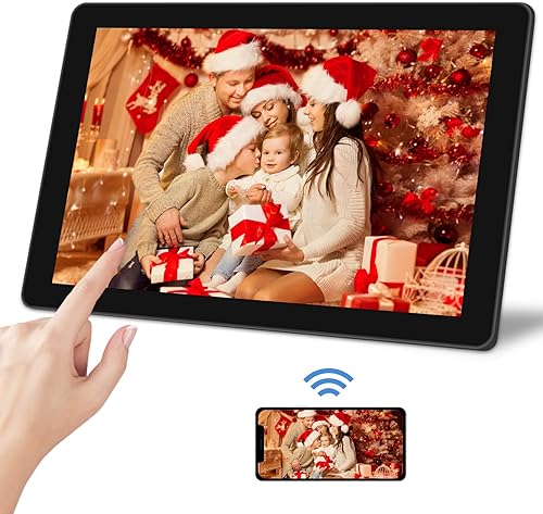 Cornice Digitale WIFI 10,1 Pollici, HD Cornice Foto Digitale con Telecomando, Smart Cornice Foto Digitale IPS Schermo Touch con 16GB di Memoria, Condivisione di Foto/Musica/Video, Calendario, Sveglia - Fashionser