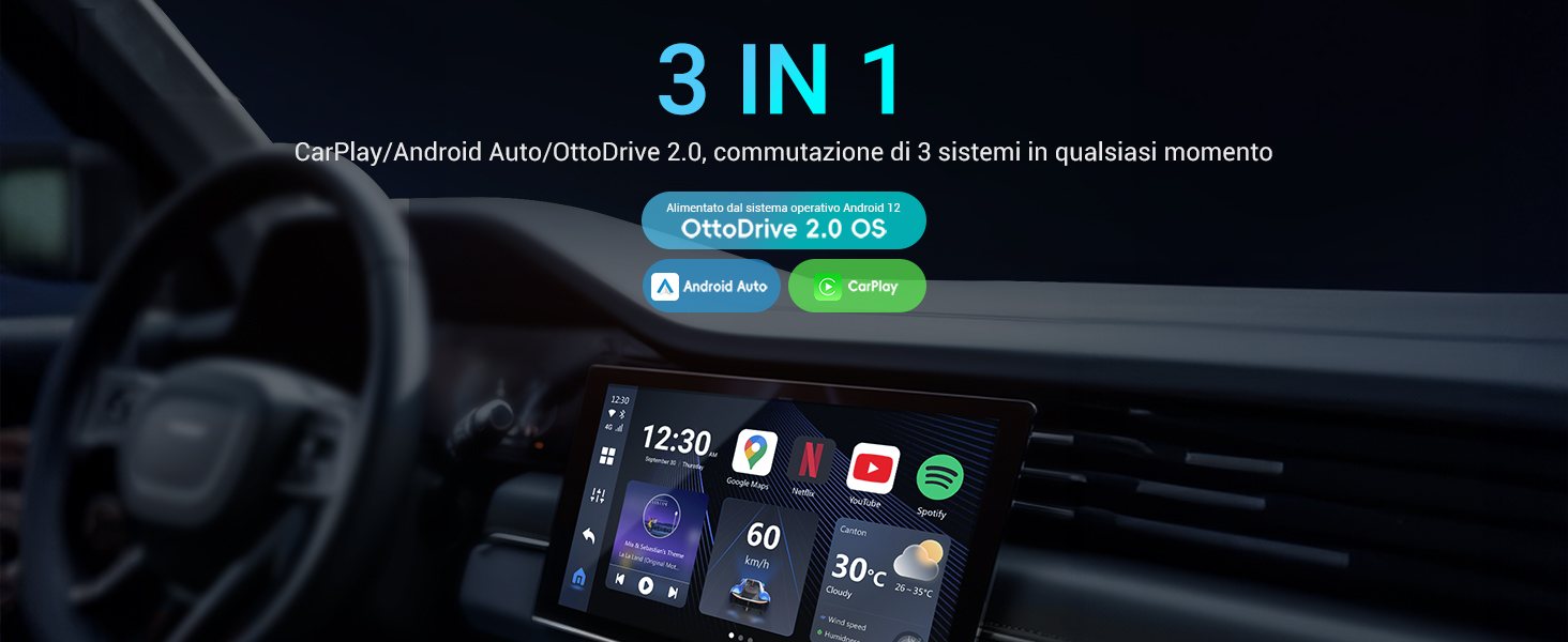 OTTOCAST P3 Lite CarPlay AI Box, Senza Fili CarPlay e Android Auto con Netflix YouTube