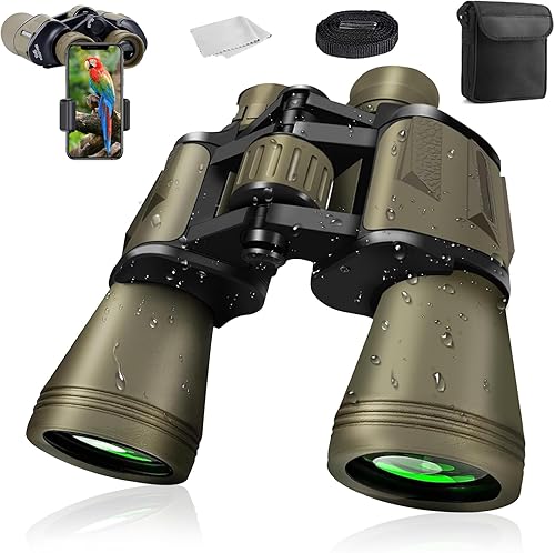Binocolo per adulti 20 x 50 con smartphone Adapte HD Binocolo con obiettivo FMC Lens Potente binocolo grande oculare compatto con visione notturna e impermeabile per birdwatching, visite turistiche - Fashionser