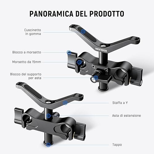 NEEWER Supporto per Lente,Due Morsetti per Aste da 15mm,Staffa LWS Universale a Y Regolazione dell' Altezza di 55mm per Lenti Pesanti,Compatibile con SmallRig Cage Sony A7 Canon R5 BMPCC 6K Pro,CA012 - Fashionser