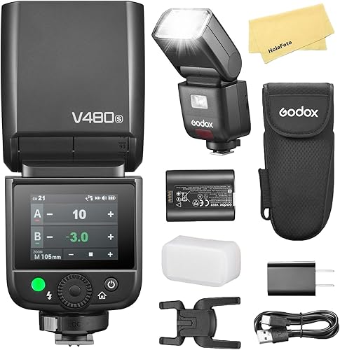 Godox V480S TTL Flash per Sony Speedlite Light,2.4G HSS 1/8000s, Batteria Agli Ioni di Litio da 7.2V/2200mAh, Empo di Riciclo di 1.7s,650 Flash a Piena Potenza,Lampada di Modellazione LED 10 Livelli - Fashionser