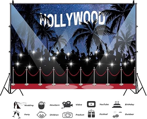 YongFoto 3x2m Vinile Fondale Foto Hollywood Stage Scenografia Faretti Notte stellata Sfondo Fotografico Fotografia Sfondi per foto Partito Studio Puntelli 10ft - Fashionser
