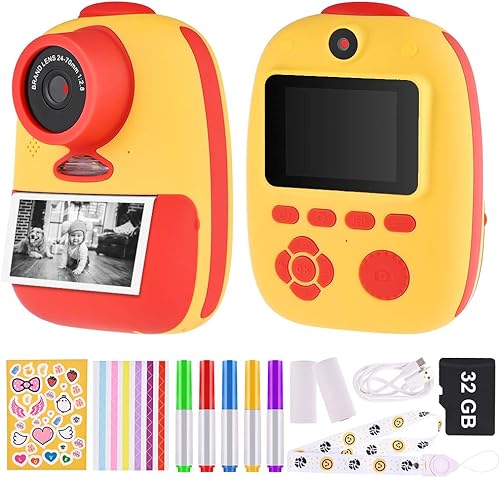 GOLDGE Digitale Macchina Fotografica per Bambini con Scheda SD 32GB, Fotocamera Istantanea con Pellicola in Bianco e Nero, Doppia Fotocamera Anteriore e Posteriore Videoregistratore 1080P - Fashionser
