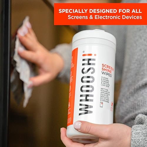WHOOSH! Salviette elettroniche, per tutti gli schermi e dispositivi tecnologici, smartphone, iPad, occhiali, e-Reader, touchscreen e TV (70 conteggi) + microfibra - Fashionser