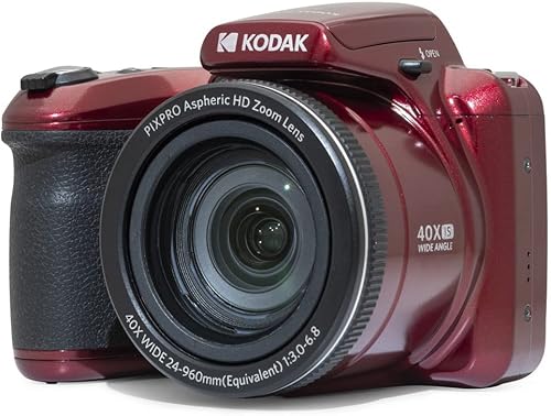 KODAK Pixpro Astro Zoom AZ405 - Fotocamera Digitale Bridge, Zoom 40X, Obiettivo Grandangolare 24 mm, 20 Megapixel, LCD 3, Video Full HD 1080p, OIS, Batterie AA - Rosso - Fashionser