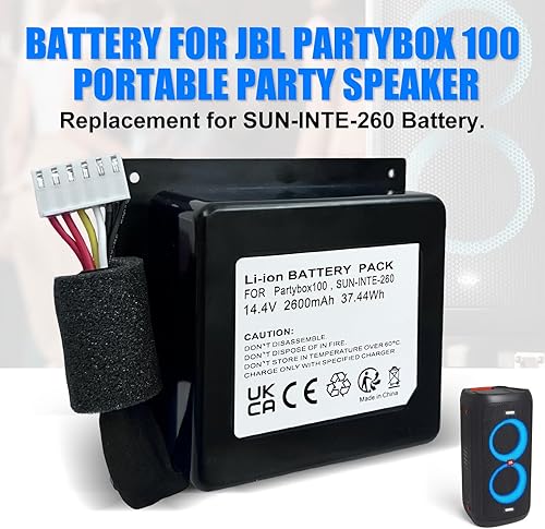 Batteria per JBL PartyBox 100 altoparlante portatile senza fili Bluetooth party ricambio per batteria SUN-INTE-260 14.4V 2500mAh - Fashionser