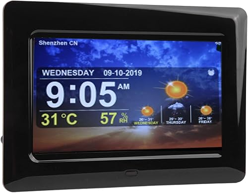 Cornici Digitali, Orologio Calendario Digitale WIFI da 7 Pollici con Telecomando, Aggiornamento Sincrono, 5 Set Promemoria Allarme, Previsioni Meteo (nero) (Spina UE) - Fashionser