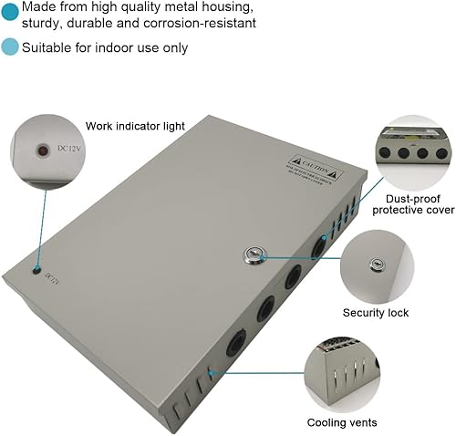 Alimentatore Telecamere 12v Alimentatore CCTV 18 Uscite Canali Box Alimentatore Stabilizzato per Telecamere Videosorveglianza CCTV DC 12V 20A 18 CH - Fashionser