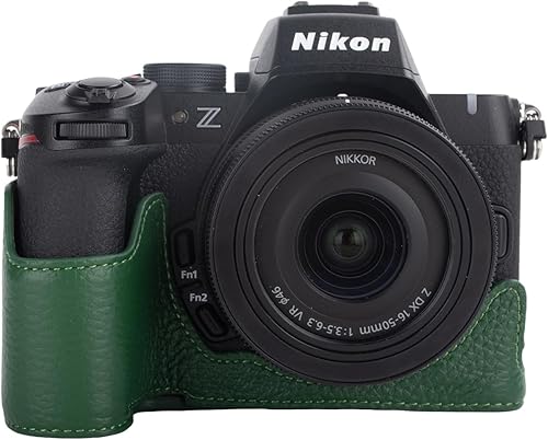 Rieibi Mezza custodia fatta a mano in vera pelle per fotocamera digitale mirrorless Nikon Z50II, custodia protettiva per Nikon Z50 II, Caffè, Custodia per fotocamera - Fashionser