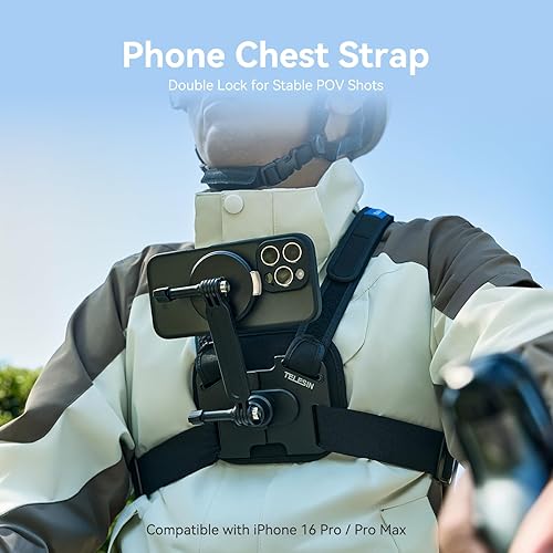 TELESIN POV Pettorina Telefono Imbracatura da Petto, Cellulare Chesty Accessori Compatibile con iPhone 16 Pro MAX, Supporto con Imbracatura a Cinghia con MagSafe, Super Stabile - Fashionser