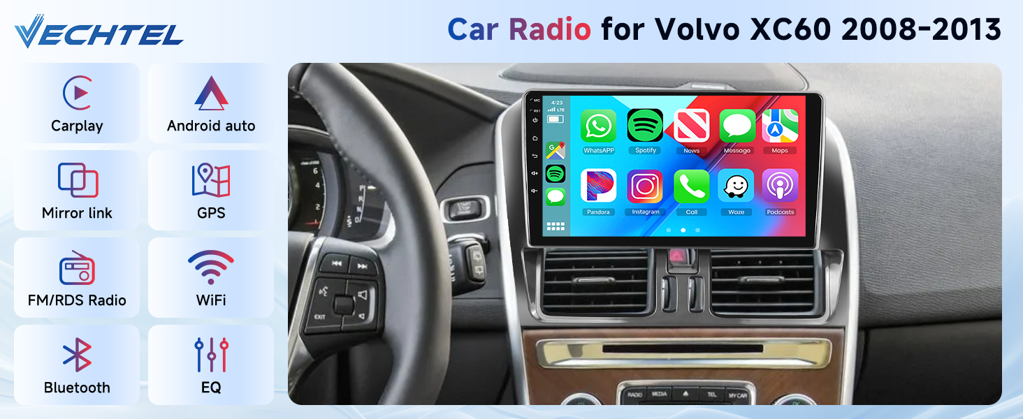 Autoradio 2G+64G Android 15 per Volvo XC60 2008-2013, 9" IPS HD 2.5D Schermo Tactile Stereo Auto
