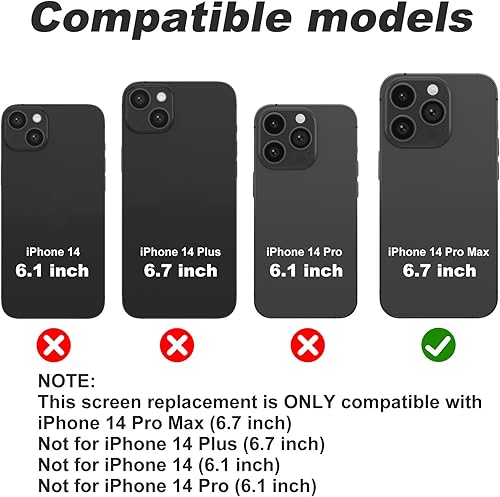 DIGI4U Schermo LCD per iPhone 14 Pro Max, 6,7 '' [True Tone] [3D Touch] [Piccola Notch] Schermo per iPhone 14 Pro Max Display Digitizer Assembly, con strumenti di riparazione per iPhone 14 Pro Max LCD - Fashionser