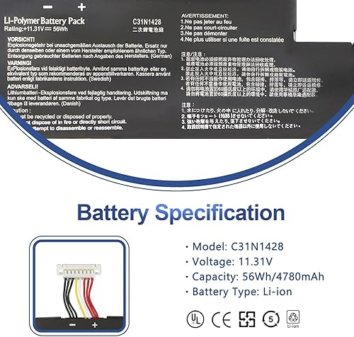 ANTIEE 56Wh C31N1428 laptop Batteria Compatibile with ASUS Zenbook UX305L UX305LA UX305U UX305UA i5-5200U i7-5500U i5-6200U i7-6500U Series UX305UA-FC024T UX305UA-FC040T UX305LA-FC013T 0B200-01450000 - Fashionser