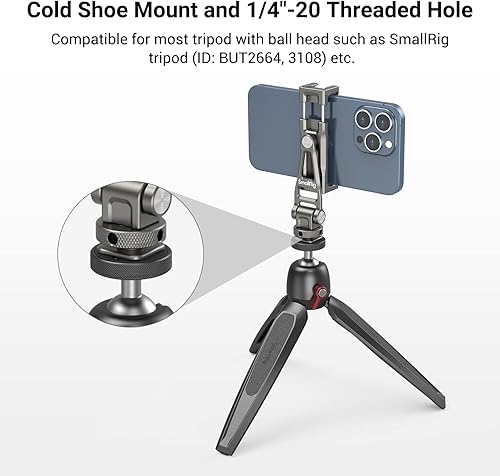 SMALLRIG Supporto per Telefono Cellulare Supporto Universale per Fotocamera del Telefono con Cold Shoe e Foro Filettato da 1/4'' Supporto con Rotazione a 360° per Cinematografiche, Vlogging - 3559 - Fashionser