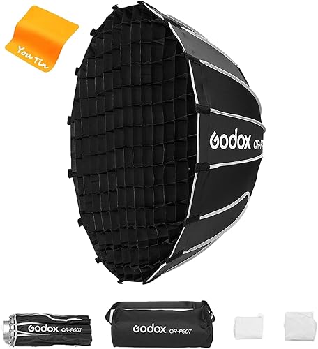 GODOX QR-P120T Softbox 120 cm, Parabolica a Sgancio Rapido Con Griglia, Profondità 56,7 cm per MS300-V SK400II QT400III QT600III SL60II e Studio Video Light - Fashionser