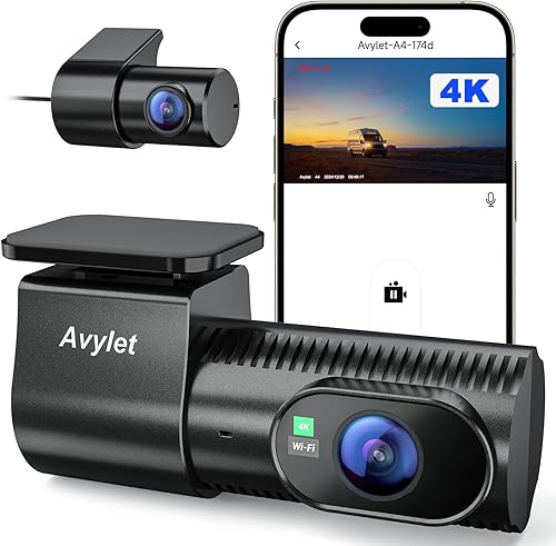 Avylet Dash Cam Auto 4K+1080P Doppia Telecamera per Auto, 170°+150° Dashcam Auto,Super Visione Notturna, Modalità Parcheggio 24H, WDR, Wi-Fi, Controllo App,G-Sensor, Registrazione in Loop, MAX 256GB - Fashionser