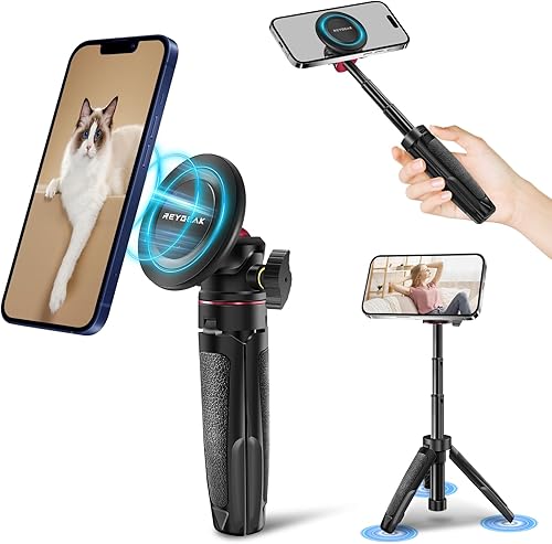 REYGEAK Treppiede Magnetico Compatibile Con MagSafe, Mini Selfie Stick Estensibile a 360° Testa a Sfera per iPhone 15/14/13/12 Pro Mini/Plus/Max - Fashionser
