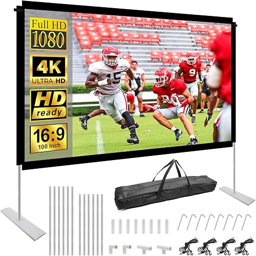 Schermo Proiettore 120 Pollici,HOPFROG Telo Proiettore con Supporto Projector Screen 16:9 HD 4K Telo per Proiettore Anteriore e Posteriore con Borsa di Stoccaggio - Fashionser
