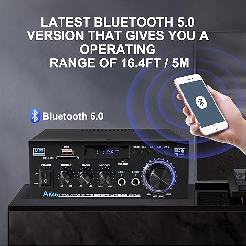 Amplificatore Bluetooth 800W, RMS 40W×2 Amplificatore HiFi, Ricevitore Amplificatore Stereo Amp per Home Theater, Altoparlante Auto W/Mic USB FM Radio Stereo - Fashionser