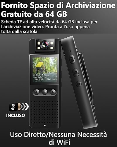 Bextgoo Body Cam, Mini Telecamera con TF Card da 64GB, Visione Notturna a Colori, 16MP Foto, Batteria 6-8 Ore, Clip Magnetica &Supporto Bici, Action Cam per Casco/Moto/Ciclismo/Sport/Polizia - Fashionser
