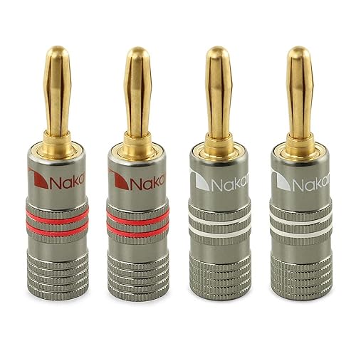 Nakamichi Serie Ultimate 24k Placcato Oro Rame Berillio-Rosso Spina A Banana 12-18 AWG 4mm Calibro per Altoparlante Amplificatore Hi-Fi Stereo Audio Connettore del Cavo 8 pezzi (4 coppie) - Fashionser