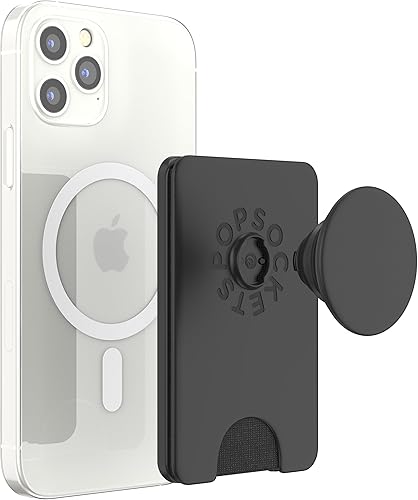 PopSockets Custodia a portafoglio con impugnatura espandibile e anello adattatore per MagSafe, porta carte di credito, compatibile con ricarica wireless, portafoglio compatibile con MagSafe - Black - Fashionser