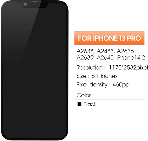 6.1' Incell Schermo LCD per iPhone 13 PRO Display per iPhone 13 PRO A2483 A2636 A2638 A2639 A2640 LCD Sostituzione dello Schermo Touch Screen Digitizer Assembly con Riparazione Kits, Nero - Fashionser