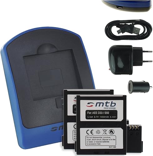 2x Batteria + Caricabatteria (USB/Auto/Corrente) per Nilox F-60 Evo, Evo 4K // AEE Magicam S51, S60, S70... / Veho MUVI K2 / KitVision Edge HD30W - Fashionser