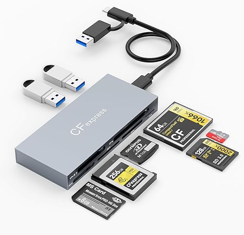 8-in-1 Lettore di Schede CFexpress di tipo B con 2 USB 10Gbps, Hub lettore di Schede CF Express USB3.2 Gen2 10Gbps per tipi CFexpress B/SD/TF/CF/XD/MS/USB, Legge 8 porte Simultaneamente - Fashionser