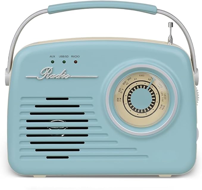 Setty Radio Retro anni '50's altoparlante Bluetooth portatile senza fili retrò vintage radio come decorazione cucina con funzione USB SD Aux, blu - Fashionser