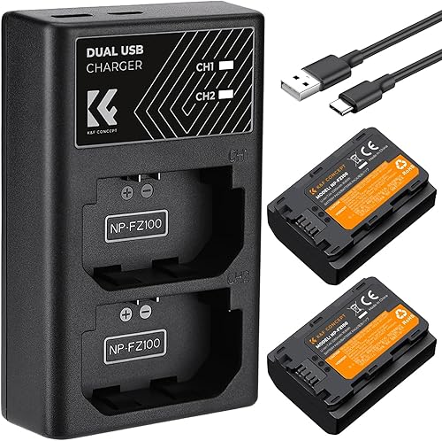K&F Concept NP-FZ100 batteria per fotocamera (2 pezzi) con caricatore USB doppio, compatibile con Sony A7III A7RIII A7RIV, A9, Alpha9S, A9S, Sony A7R3, Sony A7R4 ZV-E1 - Fashionser