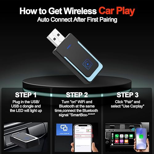 Adattatore Carplay Wireless per i-phone, Mini Car Play wireless Dongle Converte Carplay da cablato in Wireless,Typ-C/USB Plug & Play, Compatibile con iOS 12+ - Fashionser