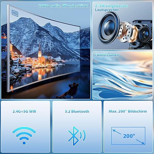 Wielio 2025 Nuovo proiettore Full HD, Bluetooth e WiFi proiettore portatile, alta luminosità 18000 lumen, supporto 4K, mini proiettore ad alte prestazioni, compatibile con iOS/Android - Fashionser