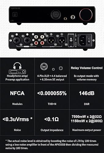 Topping L70 Amplificatore per cuffie NFCA completamente simmetrico - XLR/4,4 mm bilanciato/6,35 mm SE cuffie amplificatore 7500 mW x 2 uscite R2R controllo volume preamplificatore argento - Fashionser
