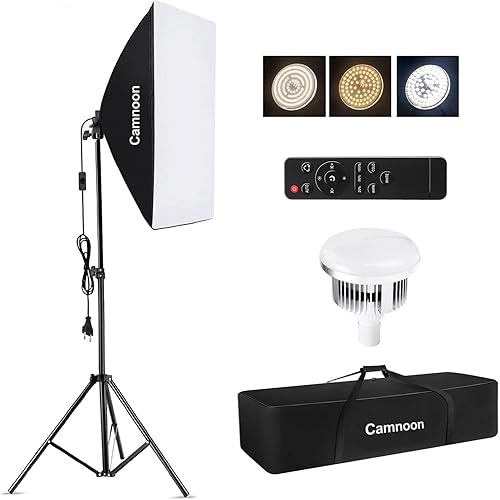 Softbox Fotografico Set, Camnoon Luci Set Studio Fotografico con 1x85W 3000K-6000K Luce LED a Temperatura Bi-colore, 1x50x70cm Softbox, 1x2M Stand per Luce, Borsa da Trasporto, per Ritratti/Video - Fashionser