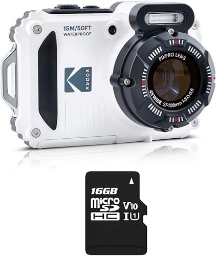 KODAK Pixpro Pack WPZ2 + 1 Scheda SD, Fotocamera Digitale Compatta 16M Pixel, Impermeabile fino a 15m, Antiurto, Video 720p, Schermo LCD 2,7 - Batteria Li-ION - Bianco - Fashionser
