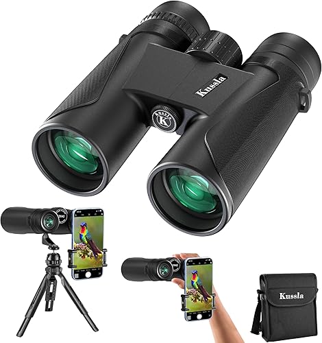 Binocolo per adulti, Kussla 12 x 42 HD, binocolo ad alta potenza, con treppiede, adattatore per telefono, visione notturna chiara con luce bassa, binocolo impermeabile per Stargazing Bird Binoculars - Fashionser