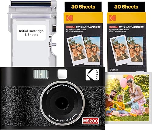 KODAK Mini Shot 2 Era 4PASS 2-in-1 Fotocamera Istantanea & Stampante Fotografica (Fotocamera Istantanea + 8 Fogli inclusi + Pacchetto 60 Fogli, Nero) - Fashionser