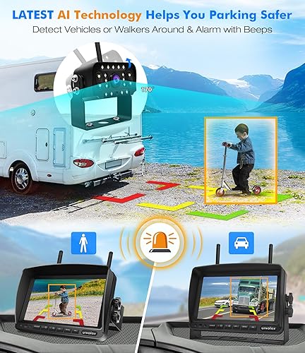 URVOLAX Retrocamera Auto Wireless con AI, Monitor 7 Pollici Telecamera Posteriore per Camper, 1080P Telecamera Impermeabile per Visione Notturna, Allarme acustico, Registrazione Video, Zoom Immagine - Fashionser