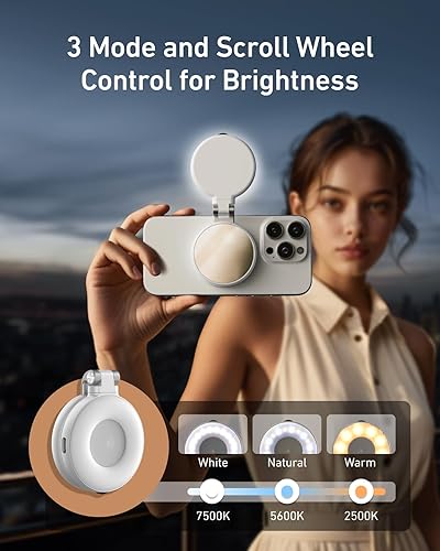 TELESIN Luce magnetica per selfie compatibile con iPhone Magsafe, CRI97 360° LED Selfie Ring Luce di riempimento con specchio per selfie/fotografia/TikTok/chiamate zoom/videoconferenze (bianco) - Fashionser