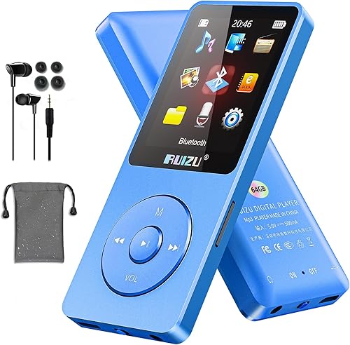 Lettore MP3 da 32 GB con Bluetooth 5.3, ultraleggero (30 grammi), fino a 80 ore di autonomia, schermo da 1,8 pollici, ideale per sportivi, bambini e adulti, supporta schede TF fino a 128 GB - Fashionser