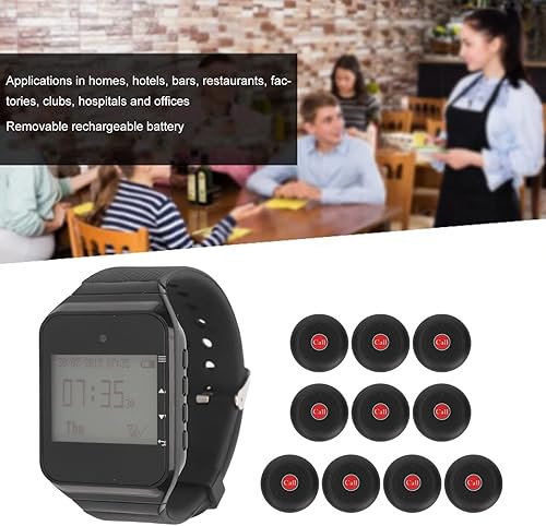 Cercapersone da Polso Wireless, Pulsante di Chiamata per Orologio per Caregiver Wireless Cercapersone per Infermiere con 10 Trasmettitori e 1 Ricevitore, di Chiamata - Fashionser