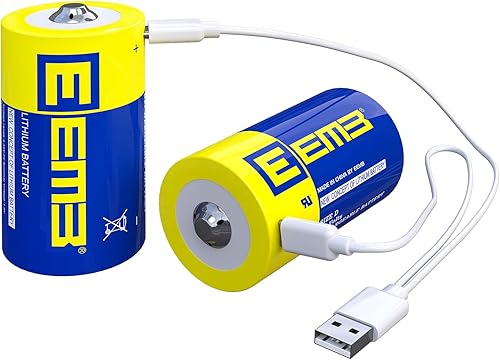 EEMB Batterie D da 1,5 V Batterie D ricaricabili 5550mWh Batterie ricaricabili a celle D al litio Cavo di ricarica USB tipo C Batteria di ricambio LR20 per torcia elettrica - Confezione da 4 pezzi - Fashionser