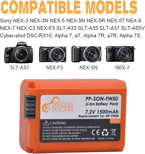 Pickle Power NP-FW50 (2 pezzi) Batteria da 1500mAh e Caricatore Dual USB per Sony ZV-E10,A6500,A6000,A6300,A6400,A5000,A5100,A3000,A7,A7II,A7RII,A7SII,A7S,A7S2,A7R,A7R2,A55,A55,RX10 - Fashionser