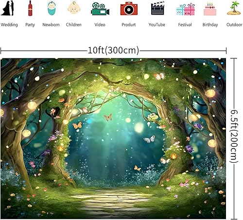 Hnmdmyi 3x2m Sfondo foresta incantata Fantastico paese delle meraviglie bosco farfalla fiori albero sfondo fotografico principessa festa di compleanno neonato baby shower decorazioni - Fashionser