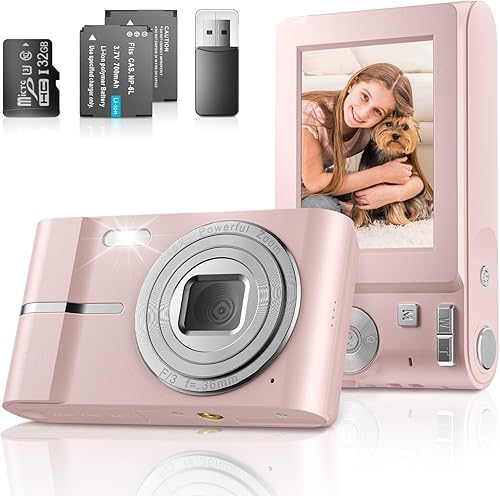 Macchina Fotografica Digitale 1080P HD 50MP Fotografica Compatta con Scheda da 32GB e 2 Batterie 16X Fotocamera Digitale Bambini per Adulti, Anziani, Bambini - Fashionser